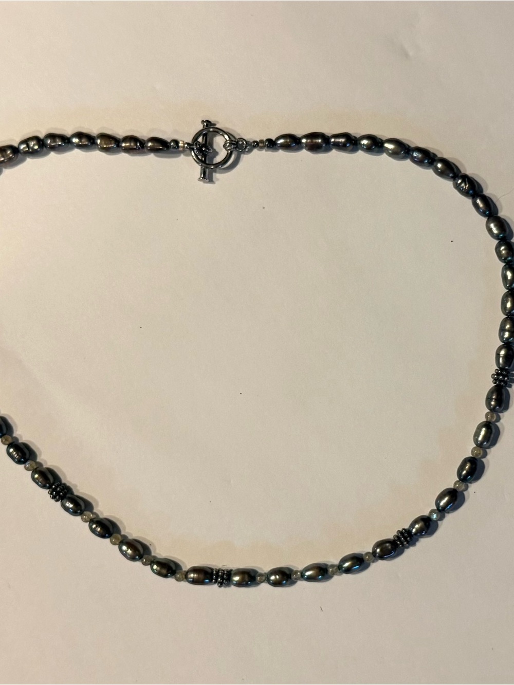 Blue Gray Genuine Freshwater Pearl Sterling Silver Beaded Necklace